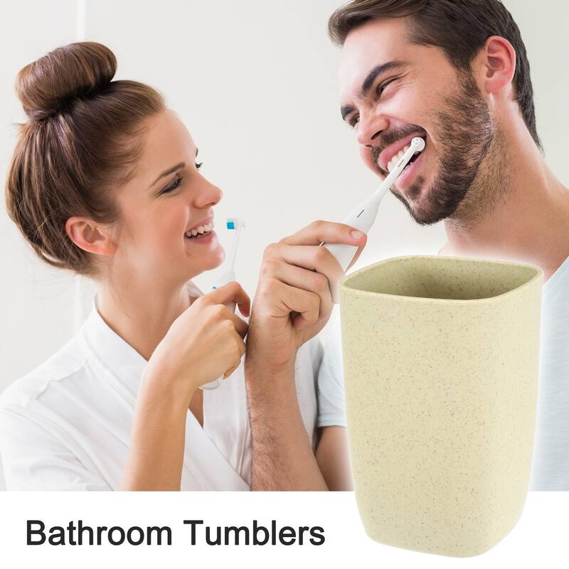 Square Shape Bathroom Toothbrush Tumblers PP Cup Kitchen 4.09"x2.76" - Beige