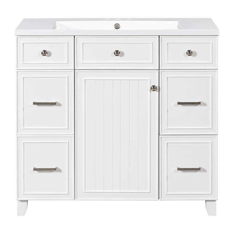 36" Black Bathroom Vanity Cabinet with Single Sink, Soft-Close Door, 3 Drawers, Waterproof Resin Sink