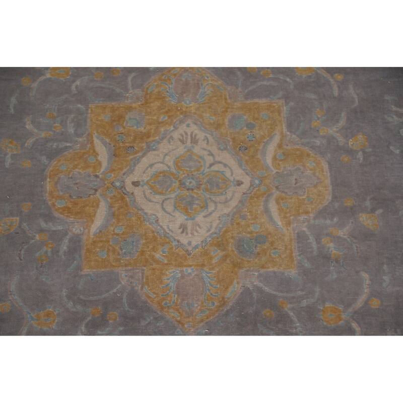 Hand Knotted Oriental 100% Wool Carpet Traditional Floral Greys & Charcoal Tabriz Area Rug - 12' 8'' X 9' 3''