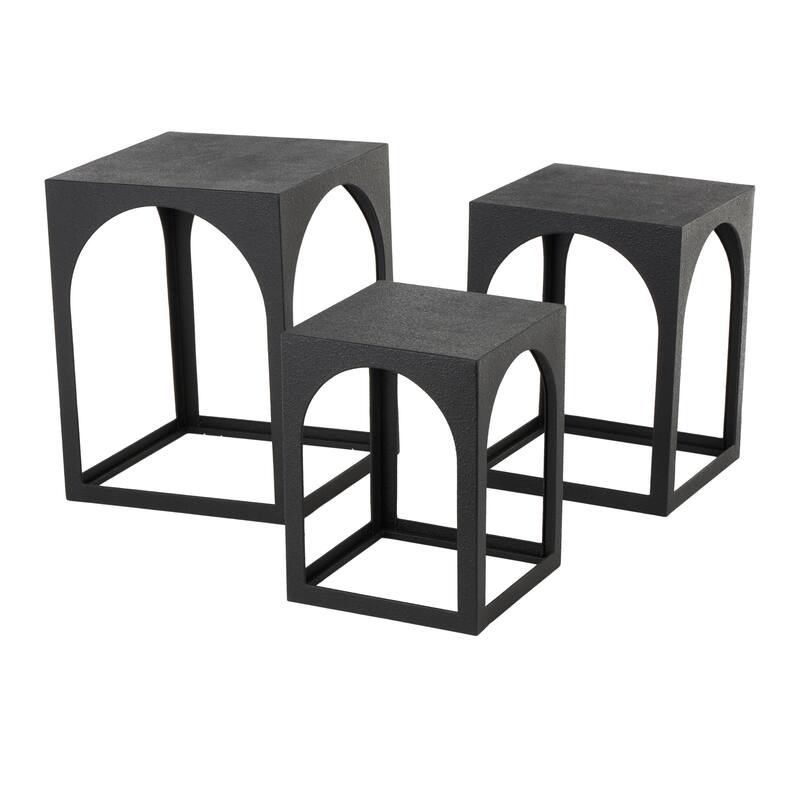 White or Black Metal Nested Side End Accent Table with Arched Cutouts (Set of 3)