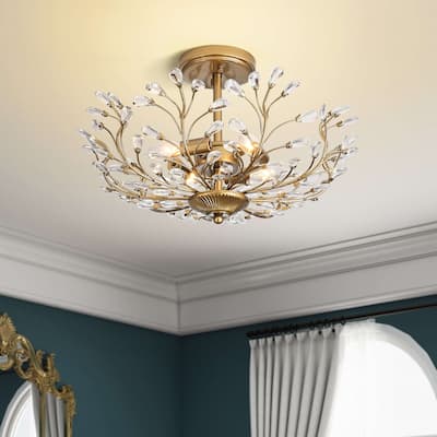 Flavia 4-light Crystal Beaded 9-Branch Semi-Flush Mount - 18 inches in diameter x 12 inches H