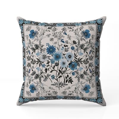 Garden Glory Indoor/Outdoor Reversible Throw Pillow Cyan and Black
