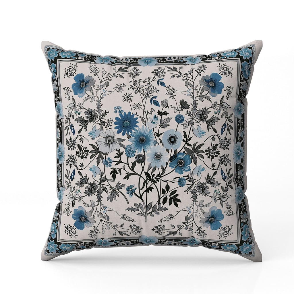 Garden Glory Indoor/Outdoor Reversible Throw Pillow Cyan and Black
