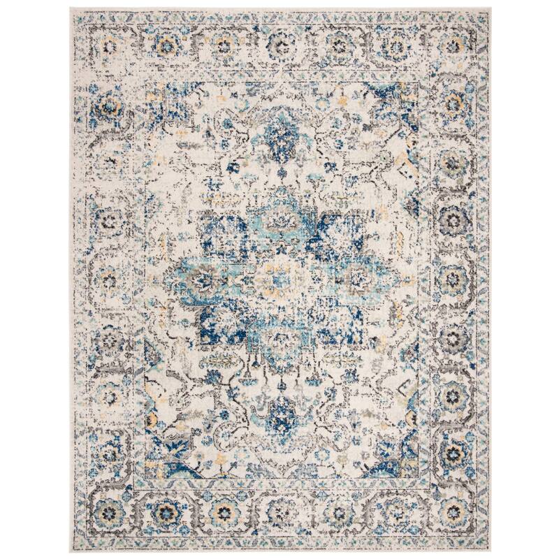 SAFAVIEH Madison Snowflake Medallion Rustic Farmhouse Distressed Rug - 6'7" x 9'2" - Turquoise/Ivory - Rectangle
