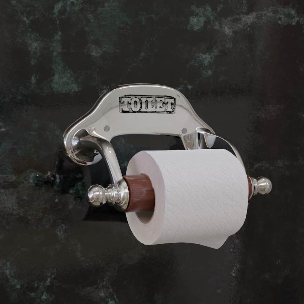 Chrome Plated Brass Wall Mount Toilet Paper Holder 6.5" W with Wooden Roll Renovators Supply