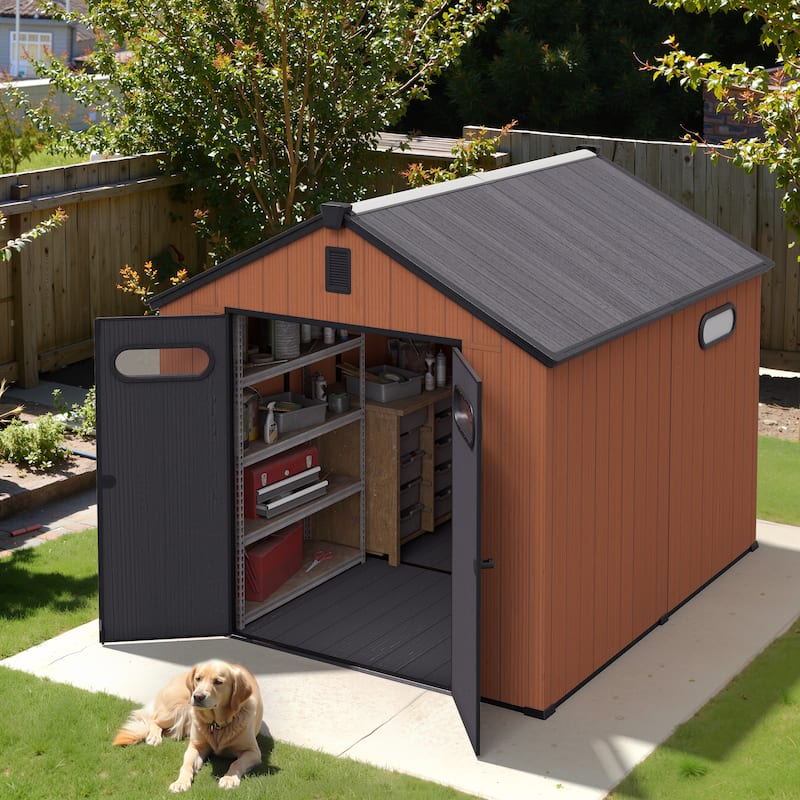 Pellebant 8X8/8X10/8X12 FT Resin Outdoor Storage Shed with Floor for Patio Furniture and Tools