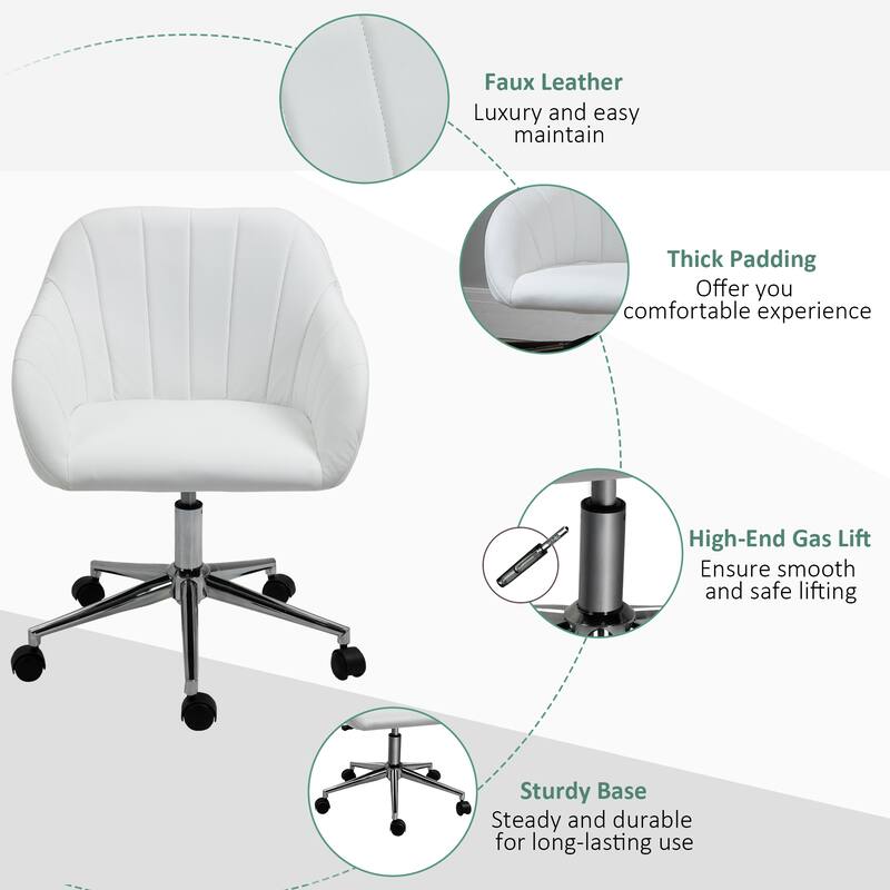 Vinsetto Mid Back Home Office Chair Computer Desk Chair with PU Leather, Adjustable Height, Swivel Wheels for Study, Bedroom