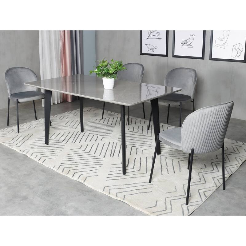 Dining Table with Sintered Stone Top and Metal Black Legs - Grey