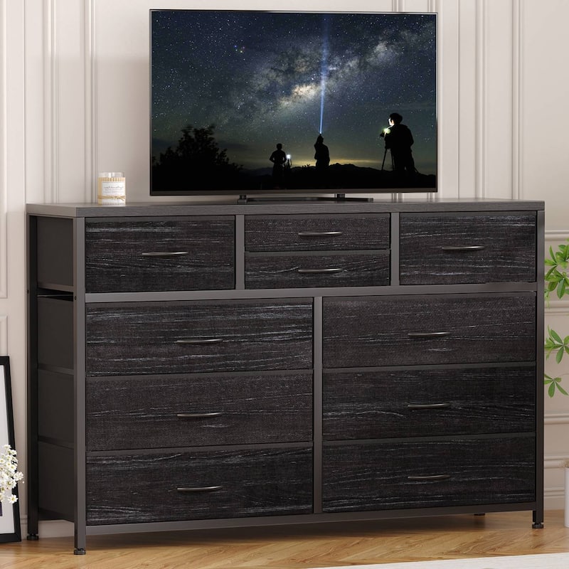 Modern Dresser TV Stand with 10 Drawers - n/a - Black willow