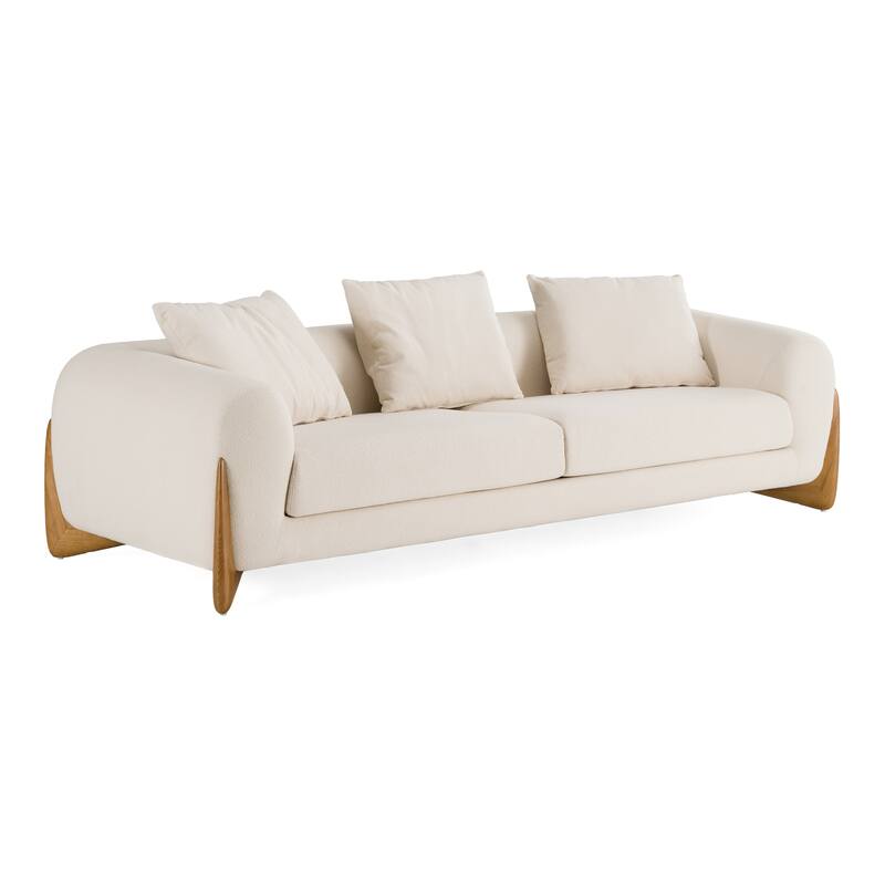 Modrest Fleury Contemporary Cream Fabric and Walnut Sofa