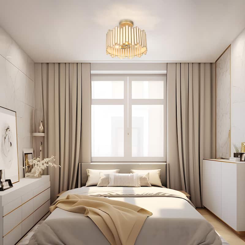 Modern Gold 3-Light Chandelier Metal Drum Semi-Flush Mount for Dining Room - 12.6" D x 10.2" H