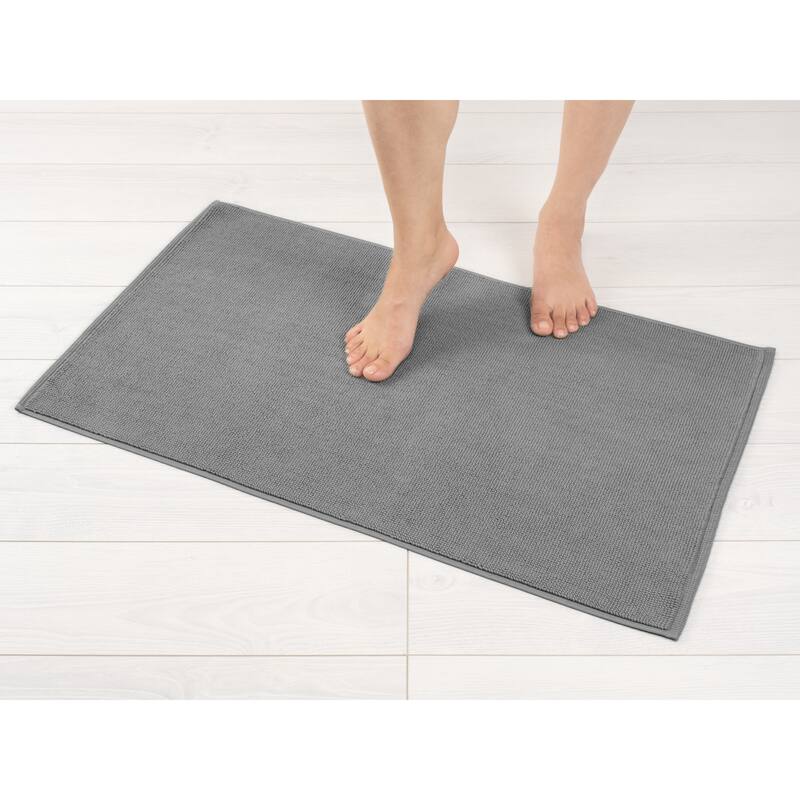 American Soft Linen 100% Cotton Bath Mat Rugs, 20x34 inches Slip Resistant Bottom Base Bath Mats for Bathroom - Rockridge Gray