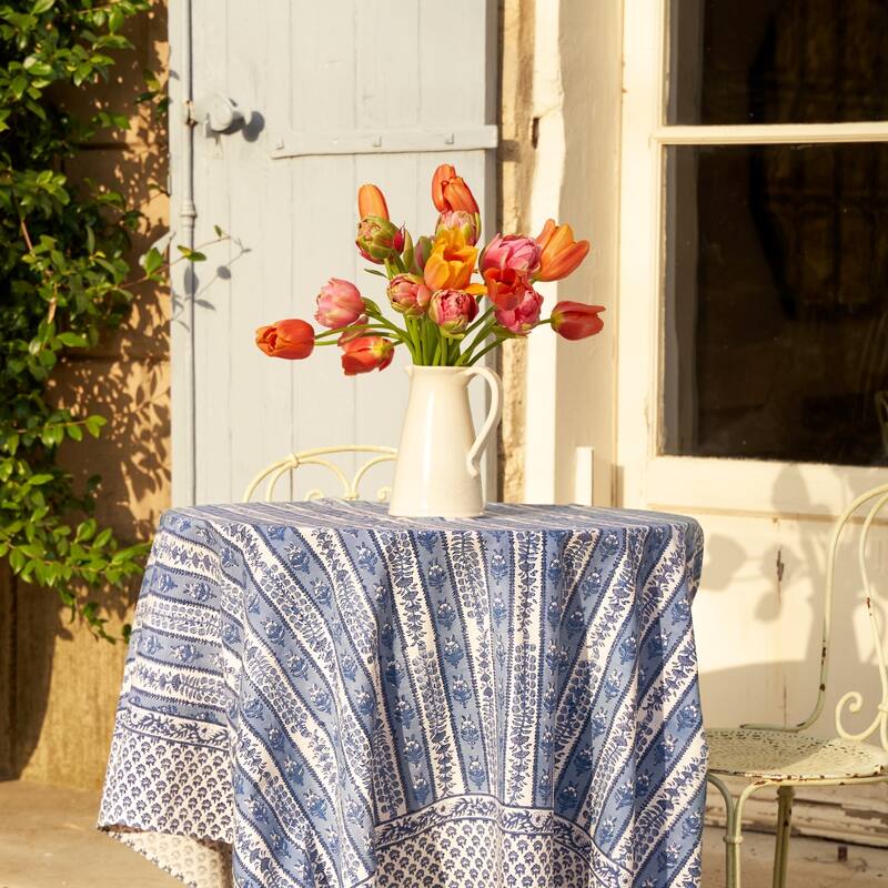 Couleur Nature Provence Avignon Tablecloth - Blue/Marine - 90" x 90" - 90" x 90"