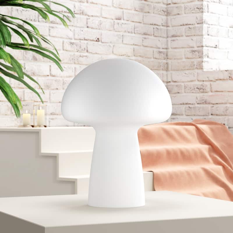 Frosted Glass Mushroom Table Lamp Bedside Night Light - White-Smooth