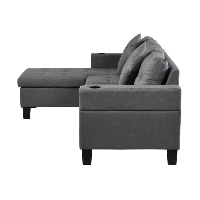 Sectional Sofa Set for Living Room with L Shape Chaise Lounge,cup holder and Left or Right Hand Chaise Modern 4 Seat (FA