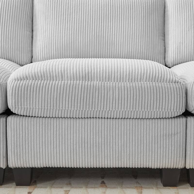 Multi-Seater Corduroy Sectional Sofa, Modular Settee, Included Removable Ottomans