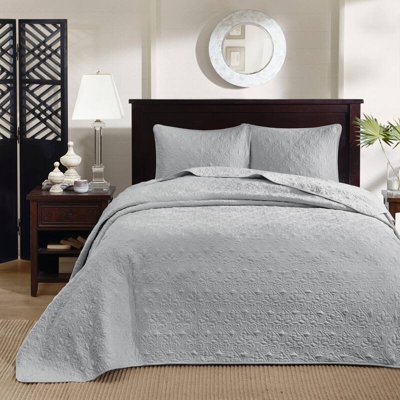 Madison Park Mansfield Reversible Bedspread Set - Grey - King