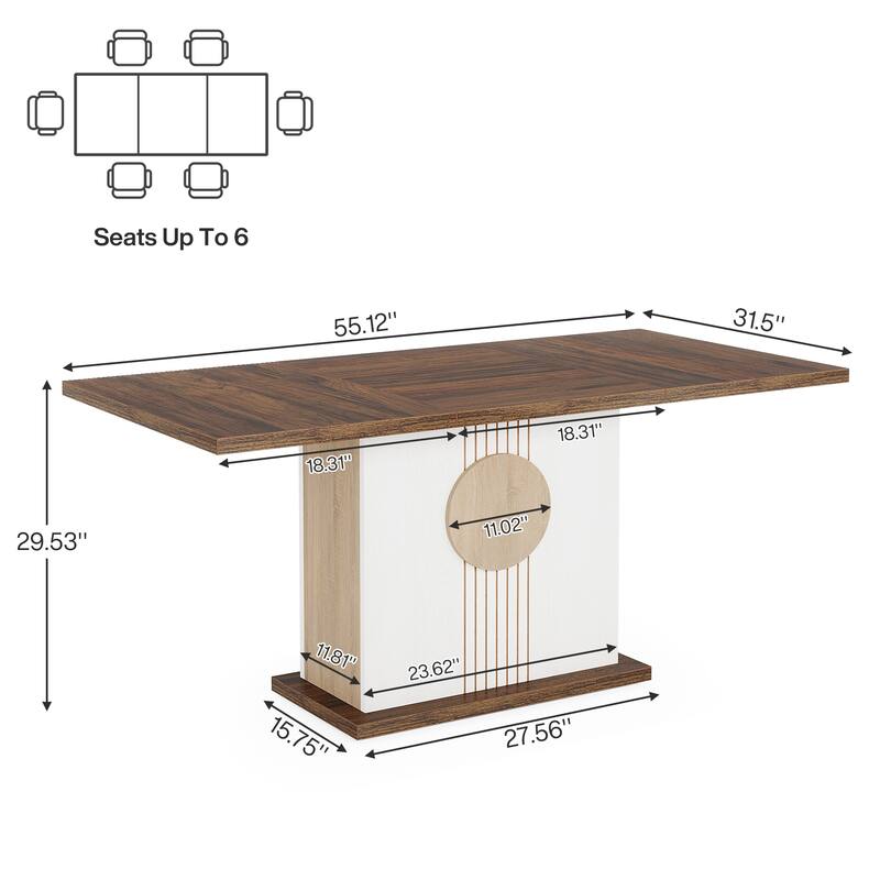 55" Dining Table with Rectangle Wood Top for Kitchen Dining Room