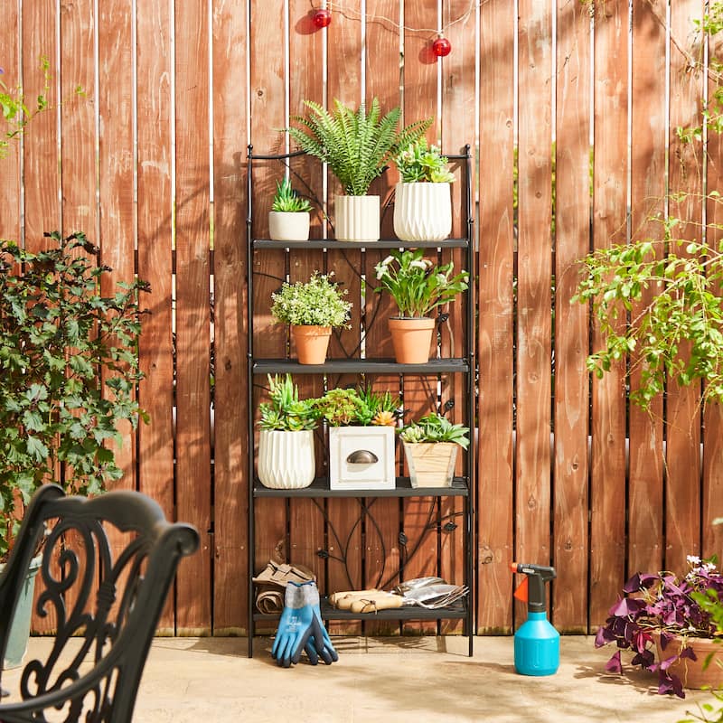 Glitzhome Multifunctional 3 or 4-Tiers Metal Plant Shelving Planter Stands Flower Pot Shelf One-step Fordable Design