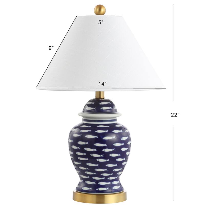 Quatrefoil of Fish 22" Ginger Jar Ceramic/Metal LED Table Lamp, Navy by JONATHAN Y