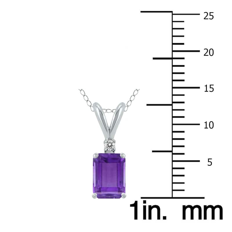 Marquee 14K White Gold 6x4MM Emerald Shaped Amethyst and Diamond Pendant