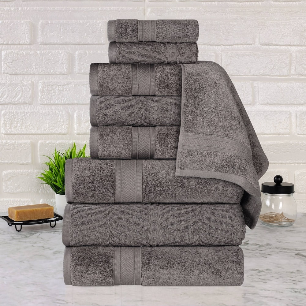 Superior Chevron Zero Twist Solid and Jacquard Cotton 9 Piece Towel Set
