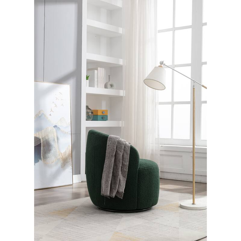 Teddy Fabric Swivel Barrel Chair with 360° Rotation & Metal Base