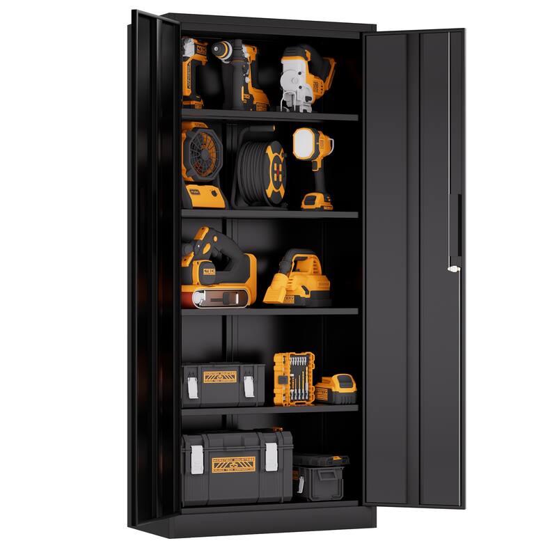 72"H Metal Garage Storage Cabinet, Locking Cabinet with Doors and 4 Shelves, Tall Cabinets Lockable File Cabinet for Home Office