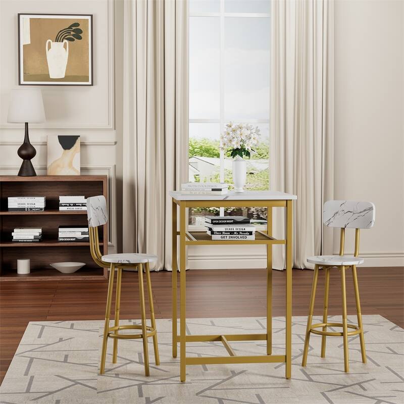 Bar Table,Equipped with 2 Bar Stools ,with Backrest and Partition