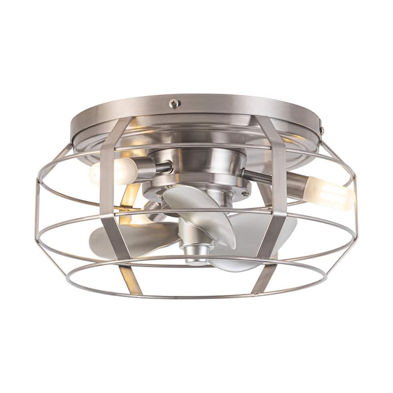 Industrial 3-Light Metal Caged Low Profile Ceiling Fan with Light