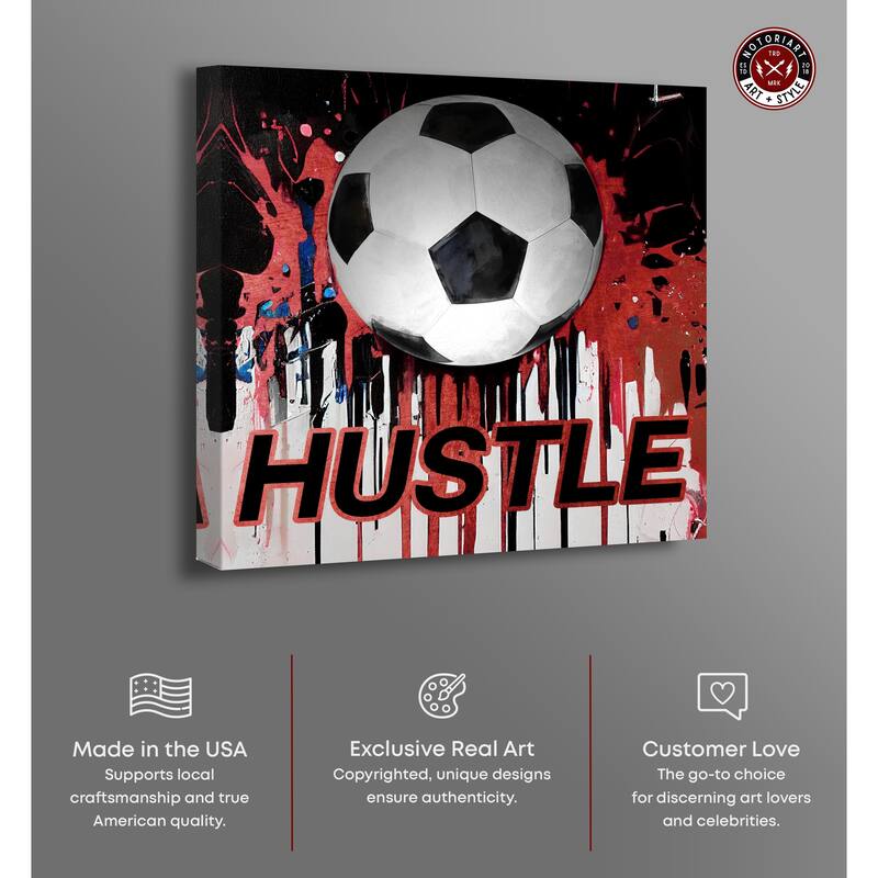 Notoriart Soccer Red Splash Gallery Wrapped Soccer 1 Piece Canvas Wall Art