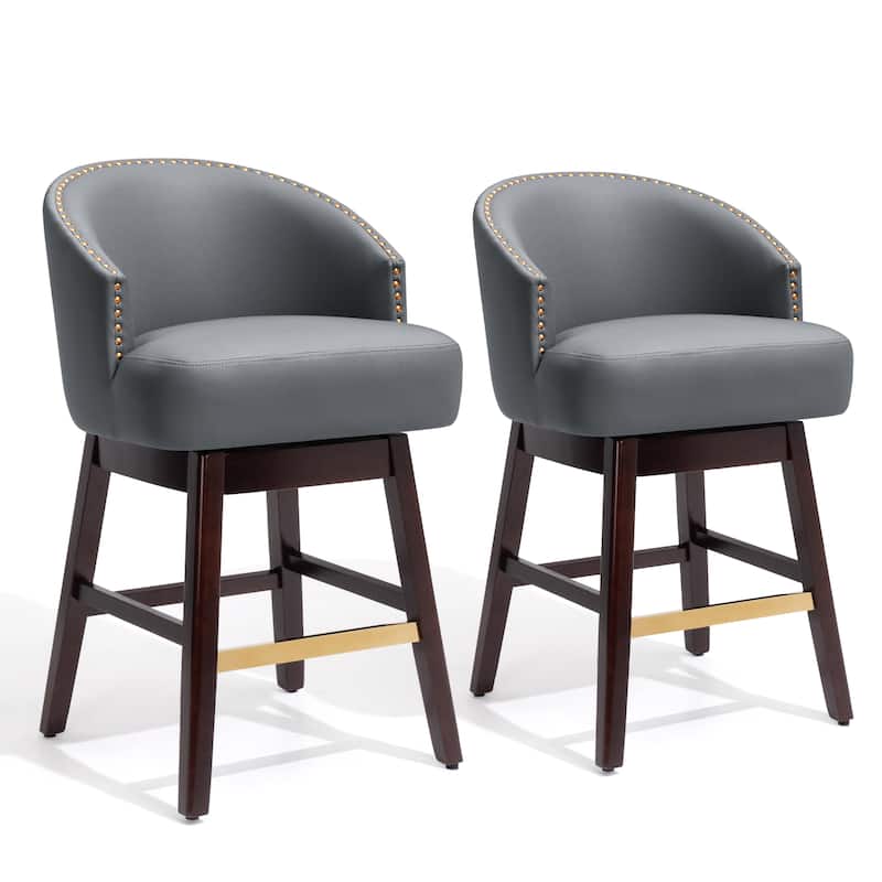26.4"/31.9"H Height Upholstered Solid Wood Swivel Bar Stools - Set of 2 - Navy Blue - 2PC - Counter Height