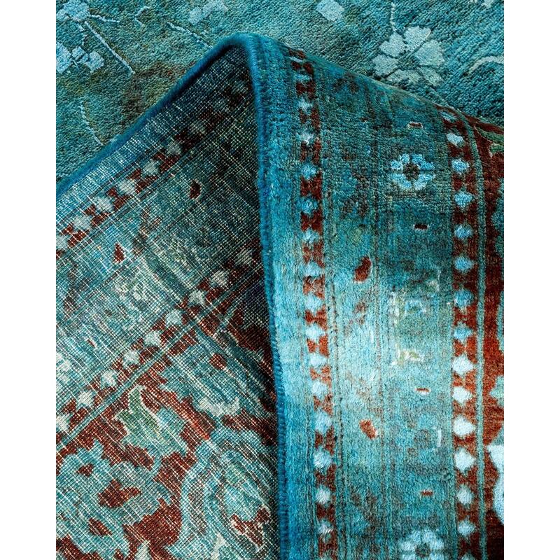 Overton Hand Knotted Wool Vintage Inspired Modern Contemporary Overdyed Blue Area Rug - 9' 2" x 12' 5"
