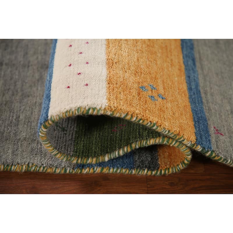 Striped Gabbeh Indian Rug Hand-Knotted Wool Carpet - 2'6"x 4'11"