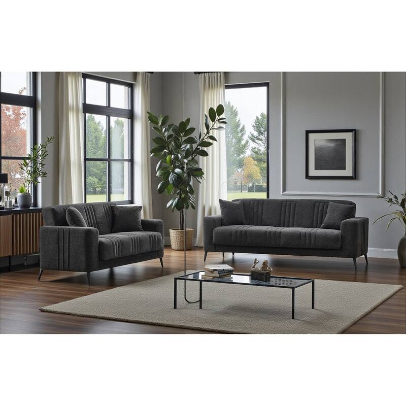 Sane 2 Pieces Living Room Sets 1 Sofa 1 Loveseat - Grey