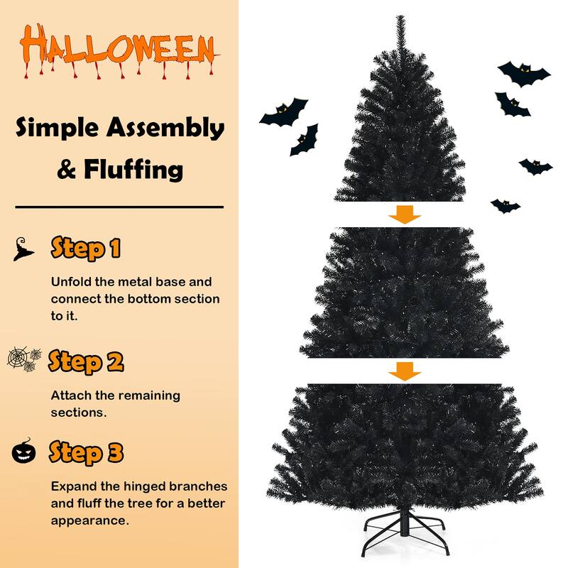 Costway 7ft Pre-lit PVC Christmas Tree Black w/ 500 Purple LED Lights