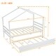 preview thumbnail 36 of 34, Twin Size Pine Wood House-shaped Bed with Trundle and Roof for Kids, Boys and Girls
