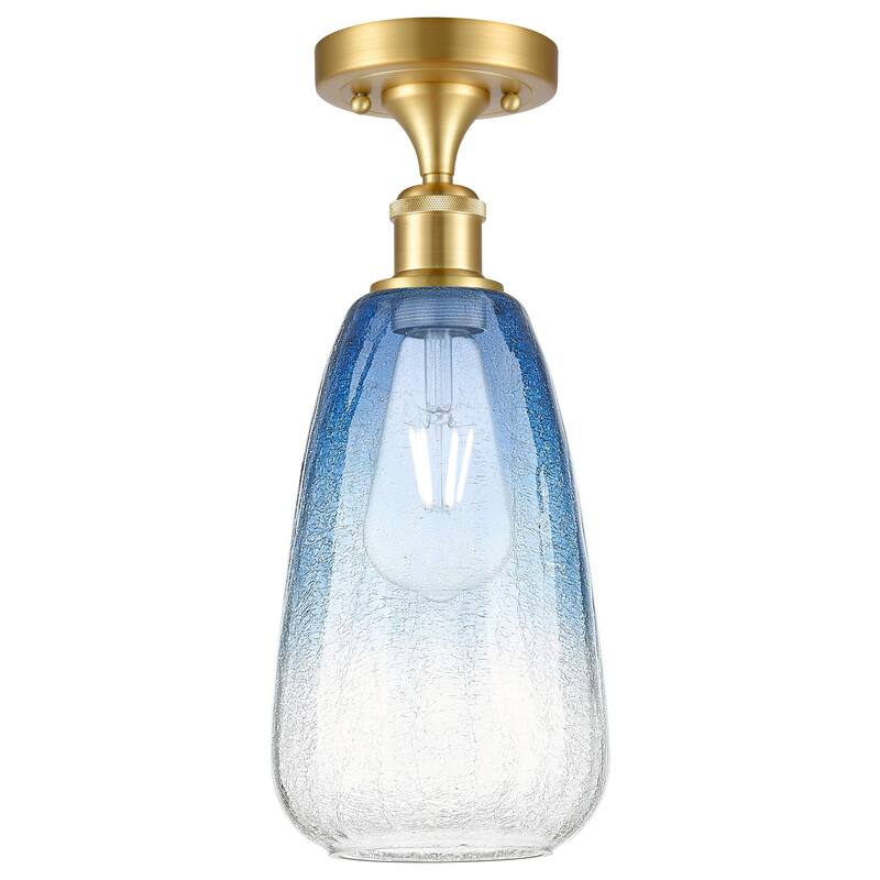 Innovations Lighting Endless Possibilities Ballston - Brookhaven Almond - 1 Light 6" Semi-Flush Mount - Satin Gold/Sapphire Blue