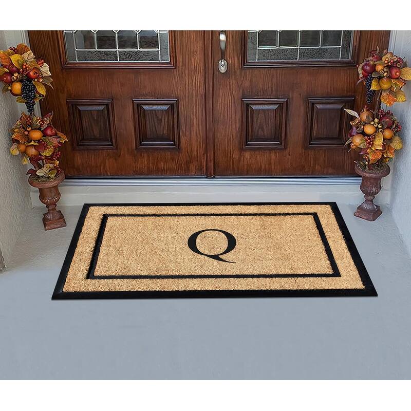 A1HC Natural Coir Monogrammed Door Mat for Front Door, Durable Large Outdoor Rug, Heavy Duty Welcome Doormat - 24" X 48"