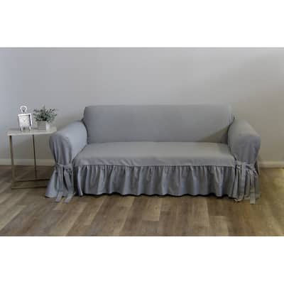 Ruffled Cotton Loveseat Slipcover