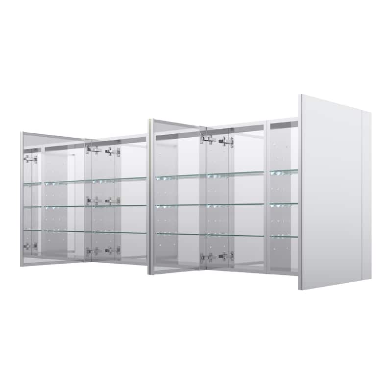 72''/80''W X 30''H Recessed Or Surface Wall Mount Bathroom Medicine Cabinet With Adjustable Glass Shelves