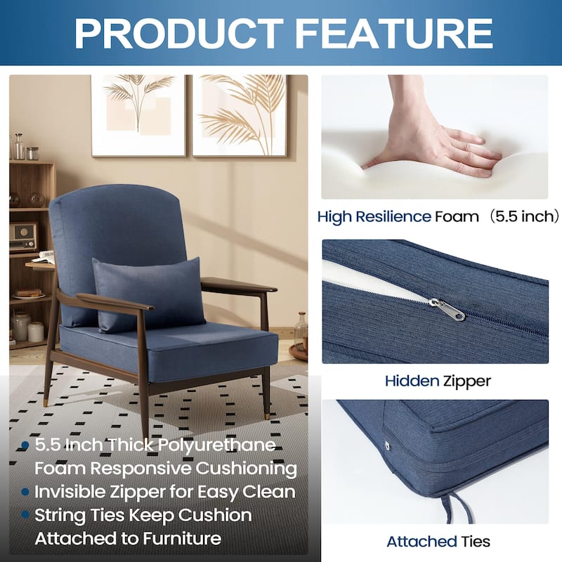 24 x 24 x 5.5 in Patio Premium Fabric Outdoor Seat Cushions Set (Seat & Back) with Pillow