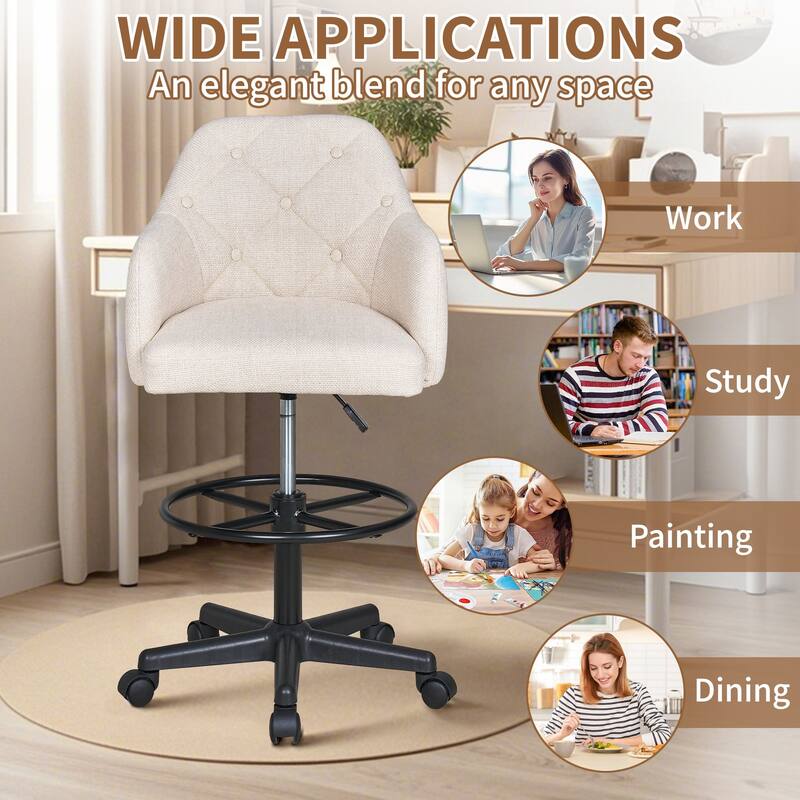 VECELO Swivel Wingback Tilting Task Chair with Tufted Naihead Trim Home Office Chairs Drafting Chairs(Set of 2)