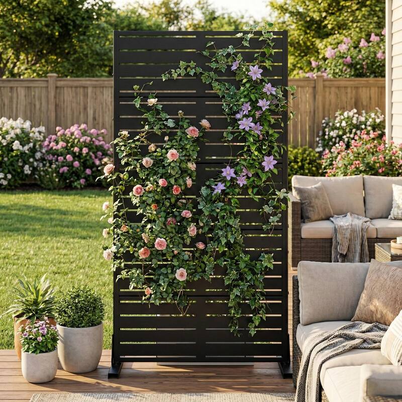 Outdoor Privacy Screen with Stand for Patio Garden Metal Fence