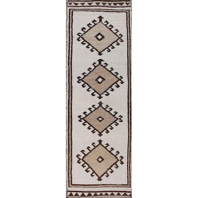 Beige Anatolian Turkish Runner Rug Handmade Wool Carpet - 3'1"x 11'2"