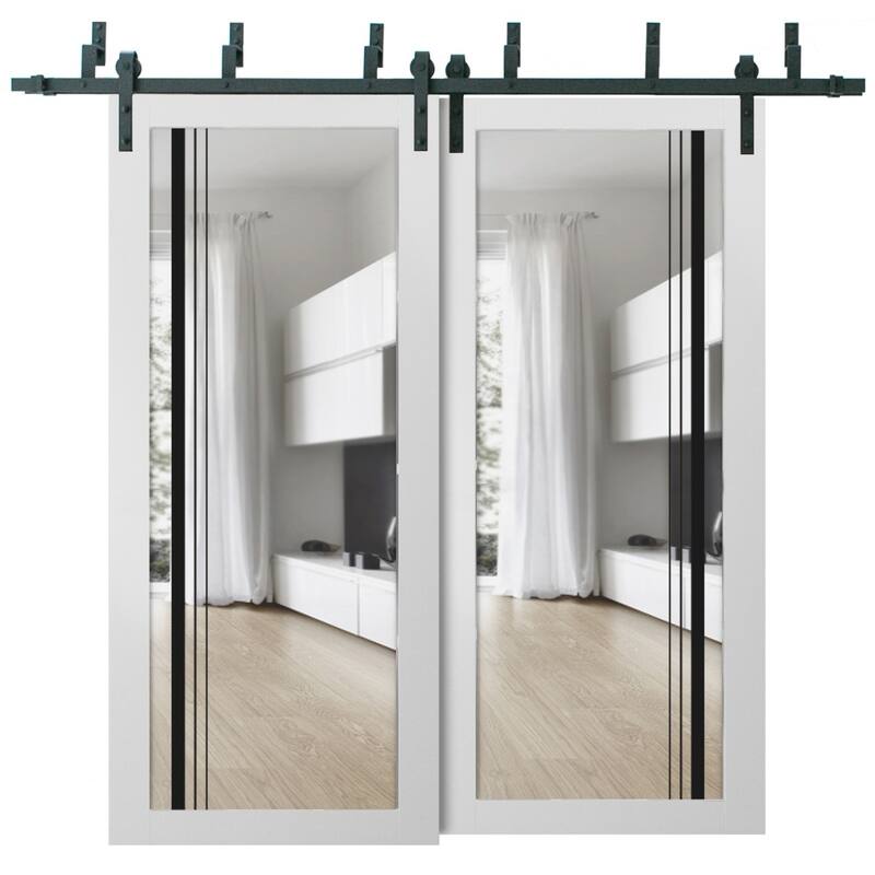 Barn Bypass Doors 36 x 80 Lucia 2566 White Silk Clear Glass Sturdy 6.6ft - White - 64" x 96" ( 2* 32x96)