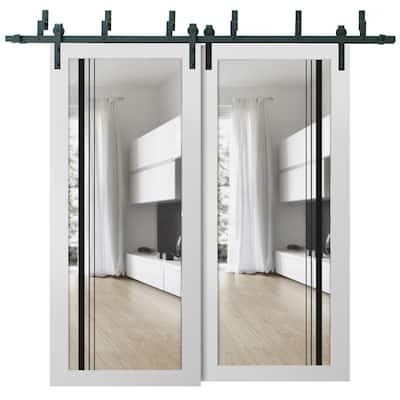 Barn Bypass Doors 36 x 80 Lucia 2566 White Silk Clear Glass Sturdy 6.6ft
