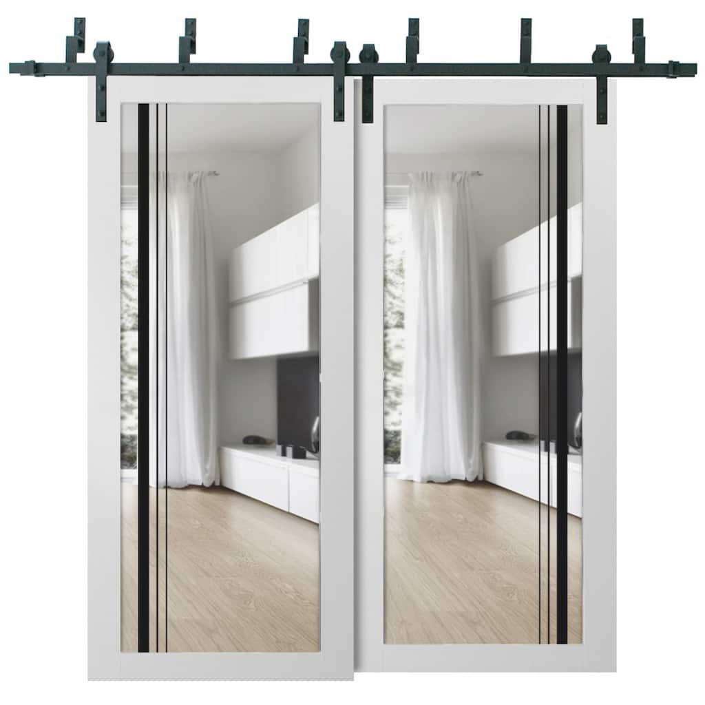 Barn Bypass Doors 36 x 80 Lucia 2566 White Silk Clear Glass Sturdy 6.6ft