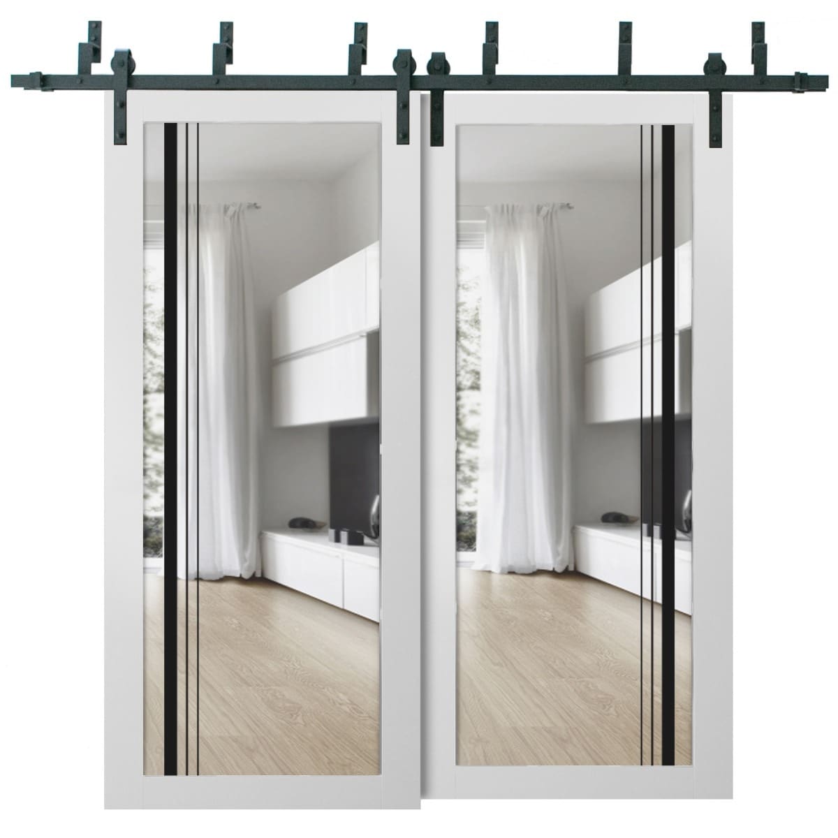 SartoDoors Lucia 2566 | Closet Door Bypass Barn Door | Solid Wood w/ Glass | Hardware Set | 36x80, White Silk Bedroom Door