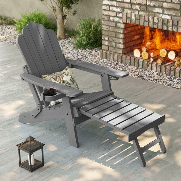 Bonosuki Folding Adirondack Chair, Retractable Ottoman, Cup Holder